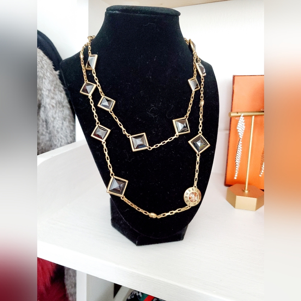 henri bendel Gold Chain Necklace with Black Square Accents